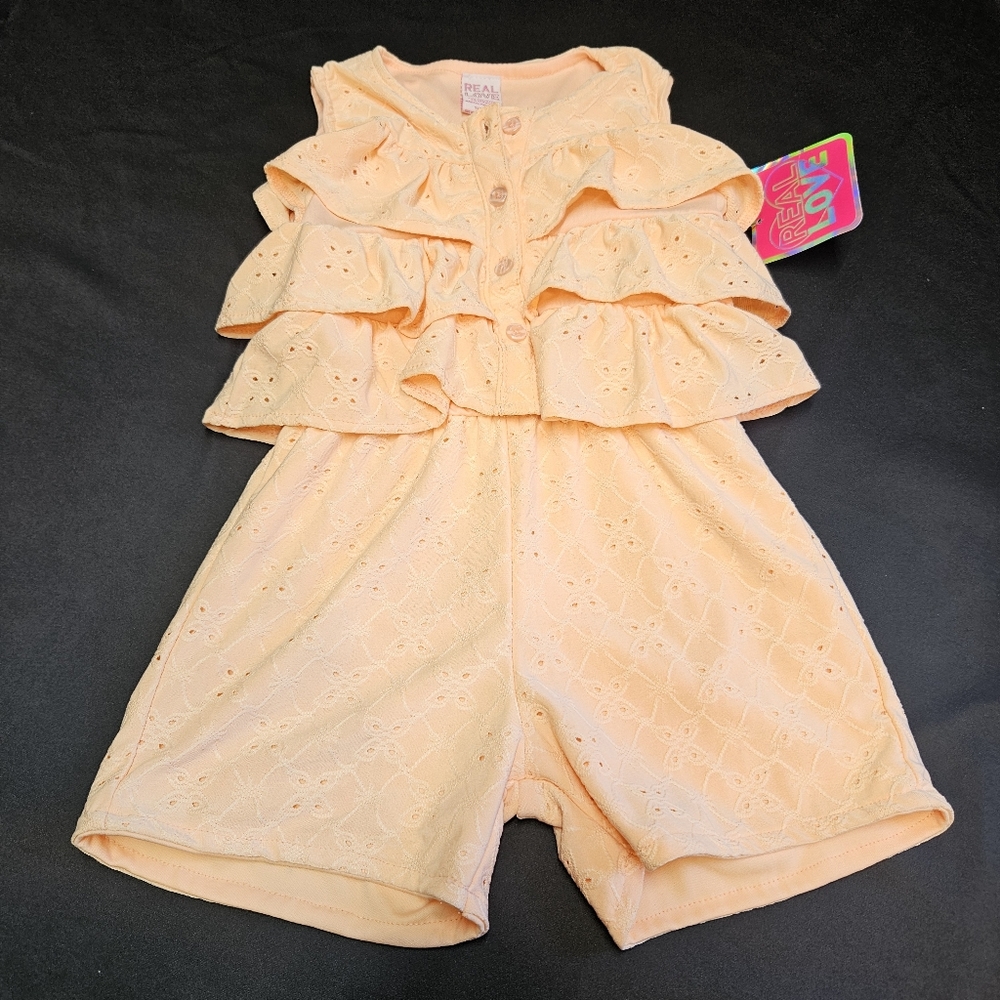 Real Love Toddler Girls Eyelet Layered Ruffle Short Romper Jumpsuit